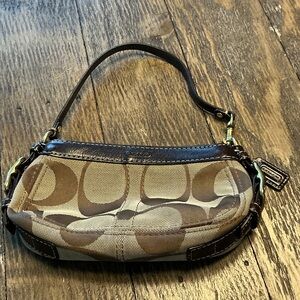 Coach Signature Brown and Tan Vintage Mini Handbag